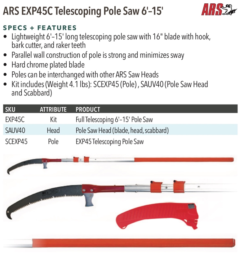 ARS EXP45C Telescoping Pole Saw, 6 ft. - 15 ft.